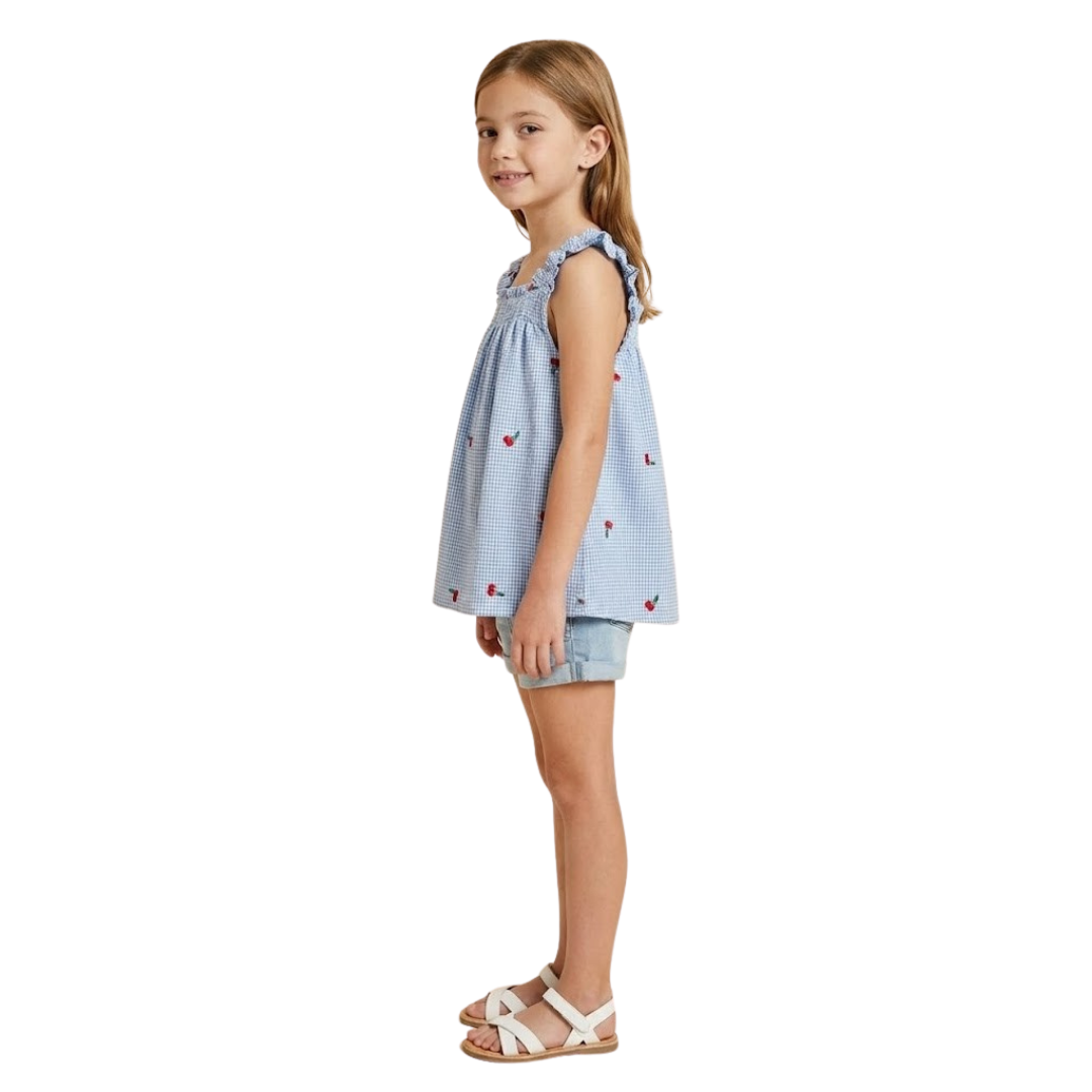 Girls Cherry Ruffle Strap Tank